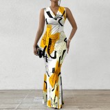 1 Piece Custom Casual Digital Printing V-Neck Summer Sleeveless Long Dresses