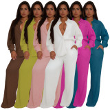 Elastic Crumpled Tie Multi-Pocket Swing Pants Wide-Leg Pants Set