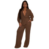 Elastic Crumpled Tie Multi-Pocket Swing Pants Wide-Leg Pants Set