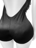 Elastic Satin Feather Deep V Halter Fashion Rompers