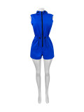 Women's Zipper Sleeveless Drawstring Pocket Shorts Playsuits