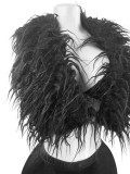 Sexy Nightclub Halter Tie Feather Satin Two-Piece Set
