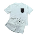 Casual Leather Pocket Women's Jacquard Short Sleeve Shorts Sports Suit