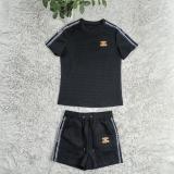 Summer Casual Applique Short Sleeve Jacquard Shorts Set