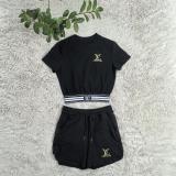 Casual Cotton Embroidered Ribbon Short Sleeve Shorts Set