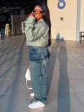 Casual Denim Distressed Washed Jeans Straight Pants