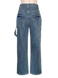 Casual Denim Distressed Washed Jeans Straight Pants