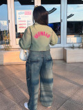 Casual Denim Distressed Washed Jeans Straight Pants