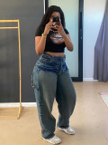 Casual Denim Distressed Washed Jeans Straight Pants
