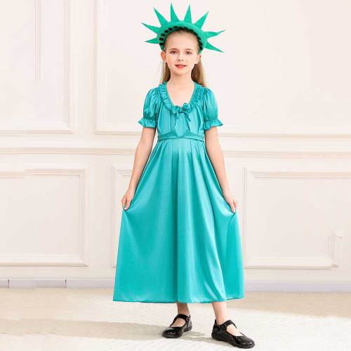 Kids Child Girls Cosplay Costume Roman Ruffled Sleeve Princess Pageant Dress