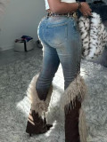High-waisted Pants Fringe Design Versatile Casual Jeans