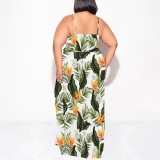 1 Piece Custom Casual Digital Printing High Slit Spaghetti Strap Long Plus Size Dresses