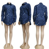 Fashion Denim Retro Printed Long Sleeve Shirt