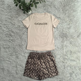 Fashion Printed Women's Short-sleeved Shorts Set