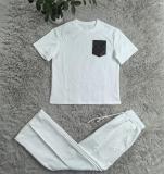 Fashion Leather Pocket Short Sleeve Jacquard Two-piece Set