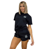 Casual Embroidered Round Neck Sweatshirt Shorts Set