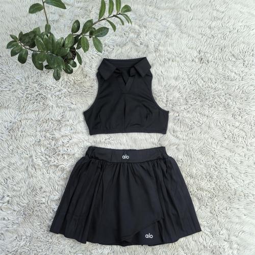 Sports Sleeveless High Waist V-neck Yoga Pleated Anti-exposure Short Skirt Set