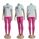 Fashion Cotton Round Neck Short-sleeved Top High Elastic Yoga Trousers Set