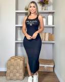 Summer Fashion Embroidery Slit Knitted Long Dress