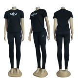 Fashion Cotton Round Neck Short-sleeved Top High Elastic Yoga Trousers Set