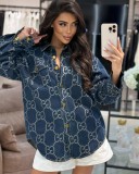 Fashion Loose Button Down Single-Breasted Ladies Washed Denim Jacket