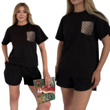 Casual Women's Embossed Short Sleeve Shorts Set