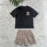 New Summer Embroidery + Printed Short-sleeved Shorts Set