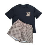 New Summer Embroidery + Printed Short-sleeved Shorts Set
