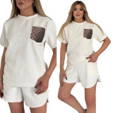 Casual Women's Embossed Short Sleeve Shorts Set