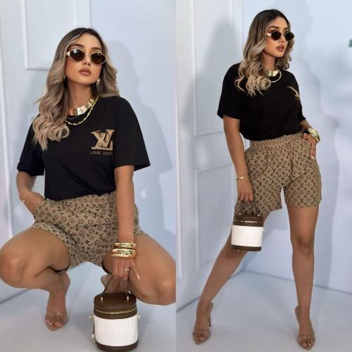 New Summer Embroidery + Printed Short-sleeved Shorts Set