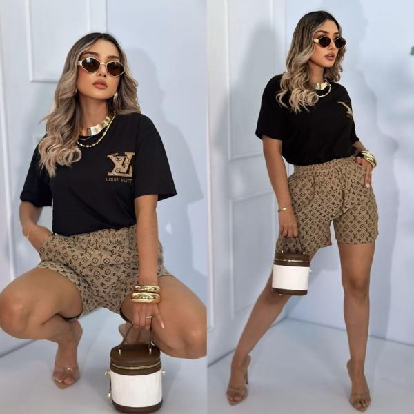 New Summer Embroidery + Printed Short-sleeved Shorts Set