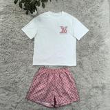 New Summer Embroidery + Printed Short-sleeved Shorts Set