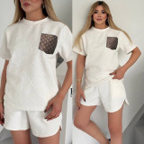 Casual Women's Embossed Short Sleeve Shorts Set