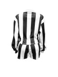 Women's 2 Piece Outfits Long Sleeve Striped Lapel Short Pants Matching Sets