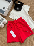Summer High Quality Cotton Mens Print O Neck Sweatshirt Shorts Set
