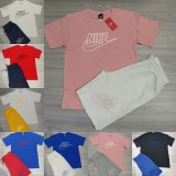 Summer High Quality Cotton Mens Print O Neck Sweatshirt Shorts Set