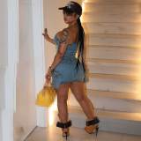 Fashion Retro Wrapped Single-breasted Elastic Washed Denim Skirt Set