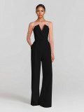 Elegant Solid Solor Strapless Wide Leg Jumpsuit with Belt