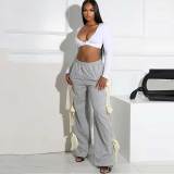 Casual Fashion Bow Tie Solid Color Jogger Trousers