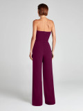 Elegant Solid Solor Strapless Wide Leg Jumpsuit with Belt