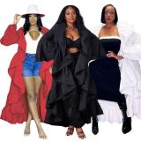 Women's Ruffle Long Cardigan Open Front Lightweight Maxi Duster Coat Outerwear