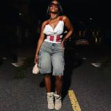Summer Workwear Denim Street-rocking Loose Wide-leg Straight Shorts