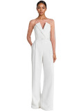 Elegant Solid Solor Strapless Wide Leg Jumpsuit with Belt