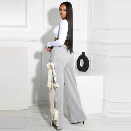 Casual Fashion Bow Tie Solid Color Jogger Trousers