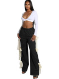 Casual Fashion Bow Tie Solid Color Jogger Trousers