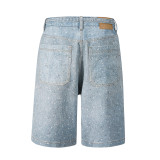 Loose Rhinestones Denim Halft Trousers with Belt