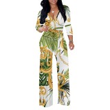 1 Piece Custom Casual Digital Printing V Neck Wide Leg Jumpsuit