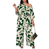 1 Piece Custom Casual Digital Printing Slanted Shoulders Two Piece Pant Set