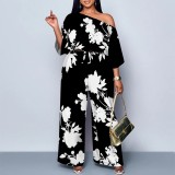1 Piece Custom Casual Digital Printing Slanted Shoulders Two Piece Pant Set