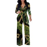 1 Piece Custom Casual Digital Printing V Neck Wide Leg Jumpsuit